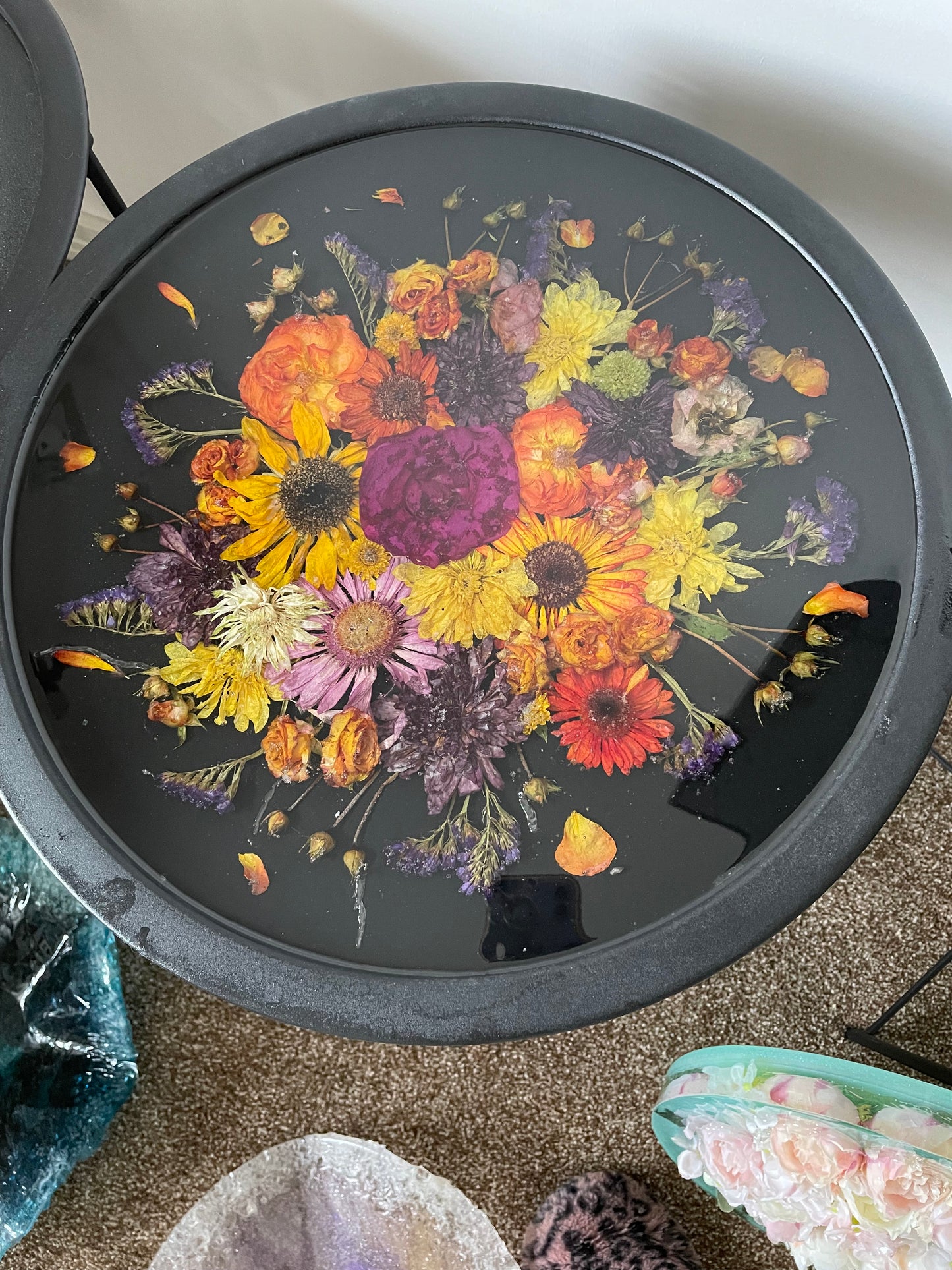 Resin Table with dried flowers